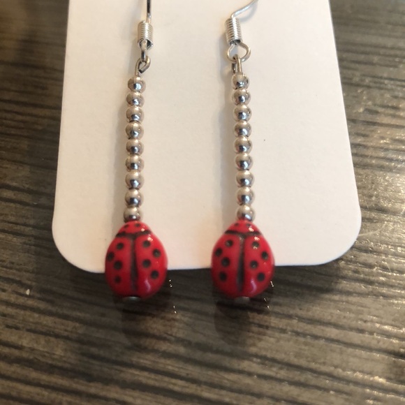 Sterling Silver Bead Earrings with Ladybug - Picture 12 of 14